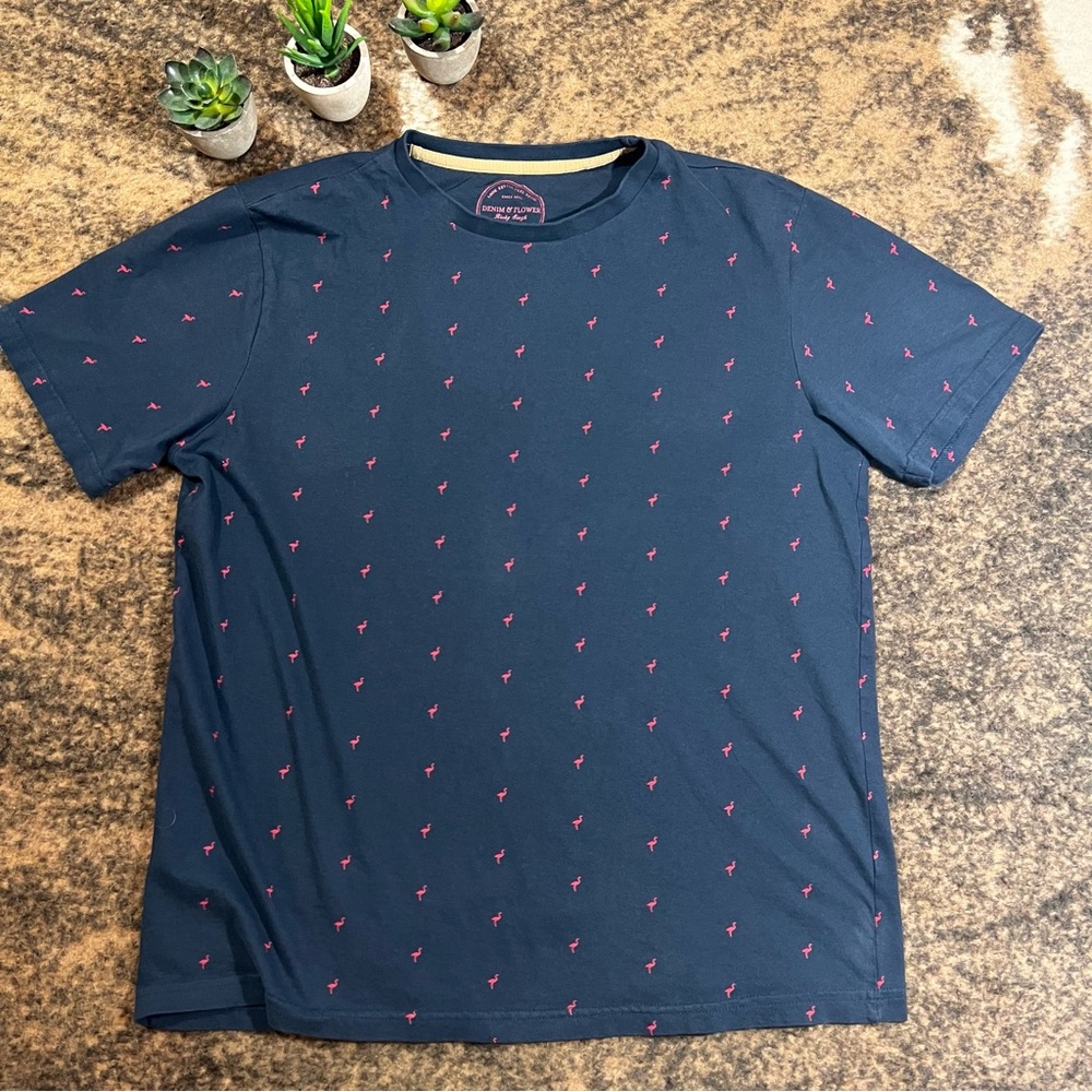 Men’s Navy Tee - Pink Flamingos